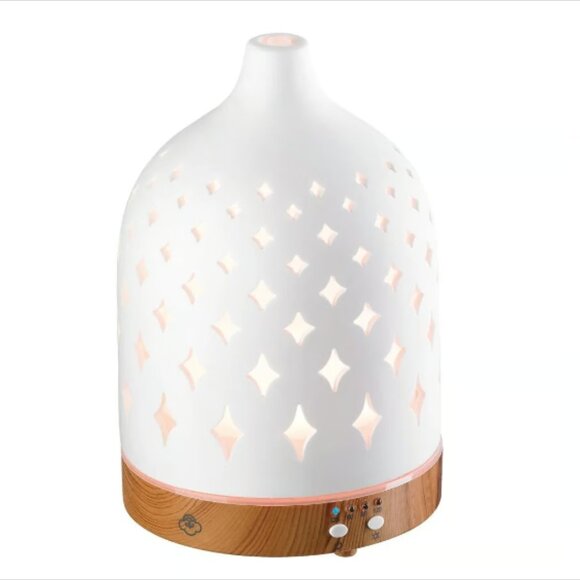 Serene House Supernova White 125 Ceramic Ultrasonic Aroma Diffuser w/ Wood Base - Picture 3 of 13
